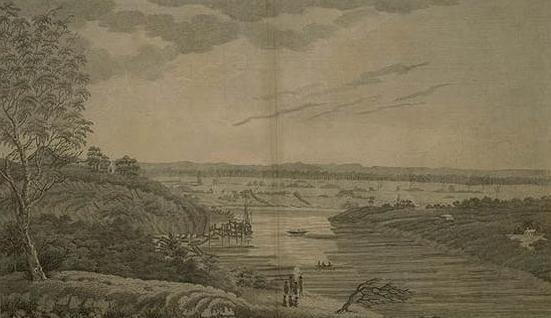 Settlement on river in Western Sydney courtesy of National Library of Australia v